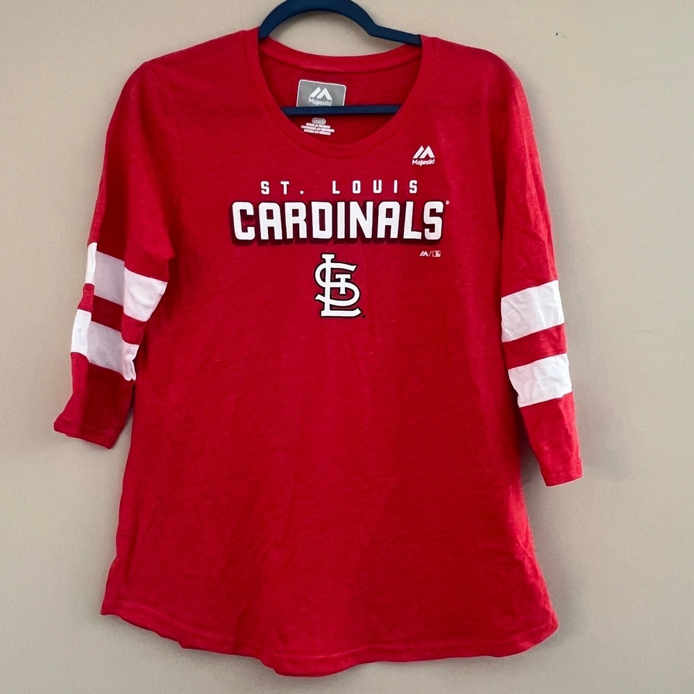 Majestic St Louis Cardinals MLB Womens‎ Red 3/4 Sleeve T-Shirt Medium Tri-Blend